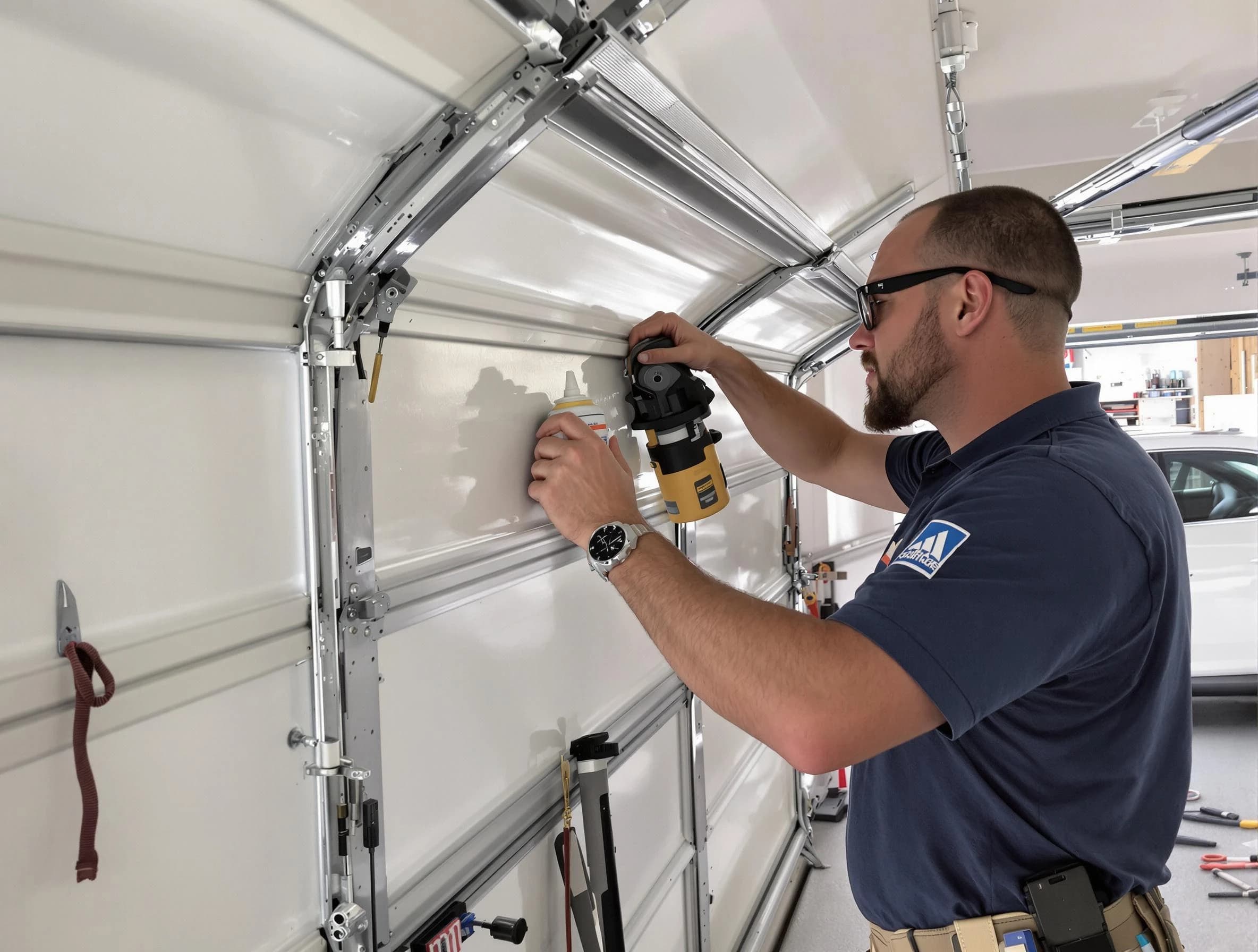 San Tan Valley Garage Door Repair technician performing comprehensive noise reduction service in San Tan Valley