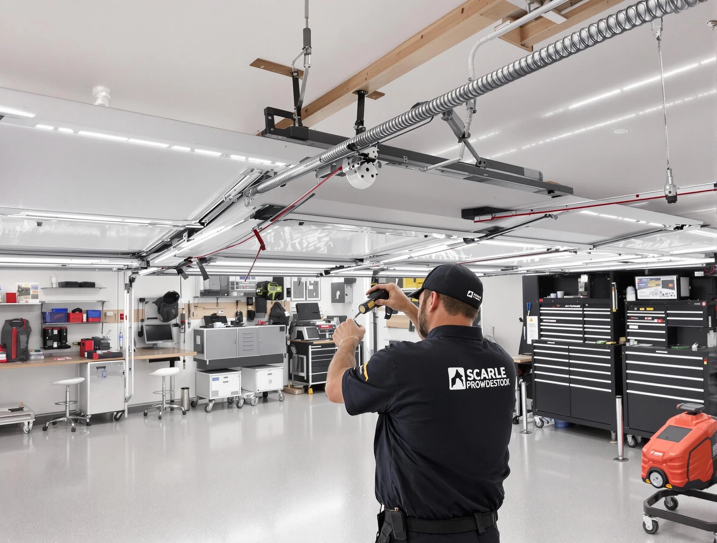 San Tan Valley Garage Door Repair technician repairing overhead garage door in San Tan Valley