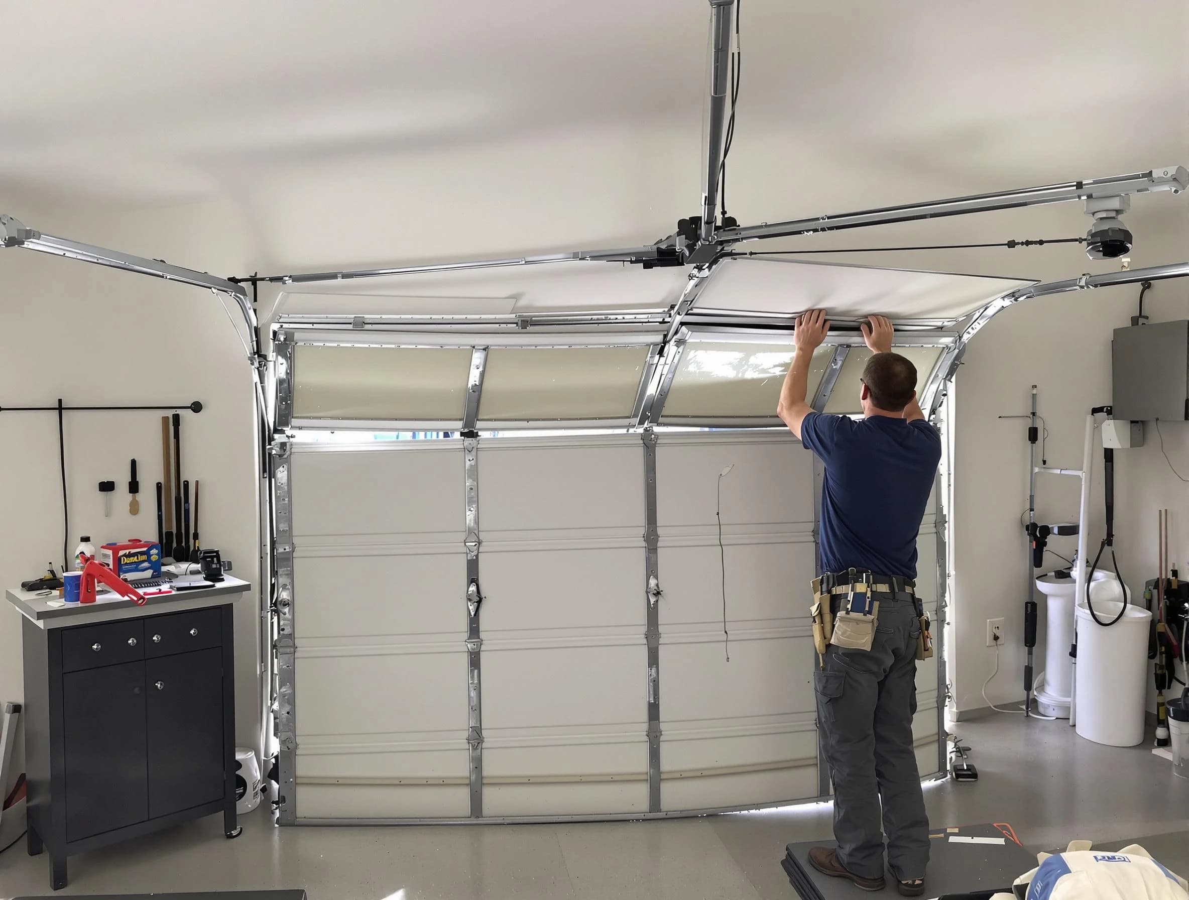 San Tan Valley Garage Door Repair specialist performing precise section replacement on San Tan Valley garage door