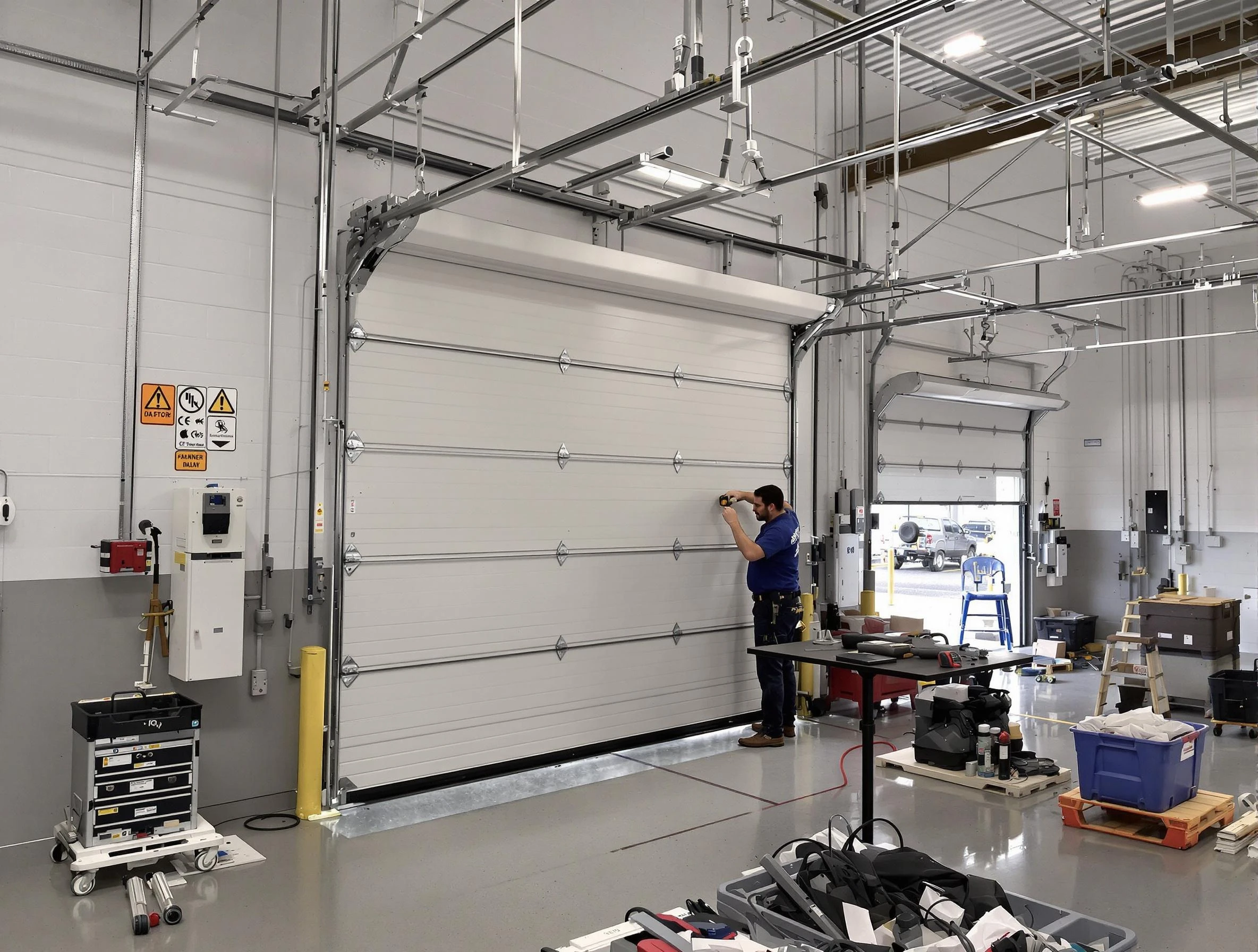 Commercial garage door repair being performed by San Tan Valley Garage Door Repair expert in San Tan Valley