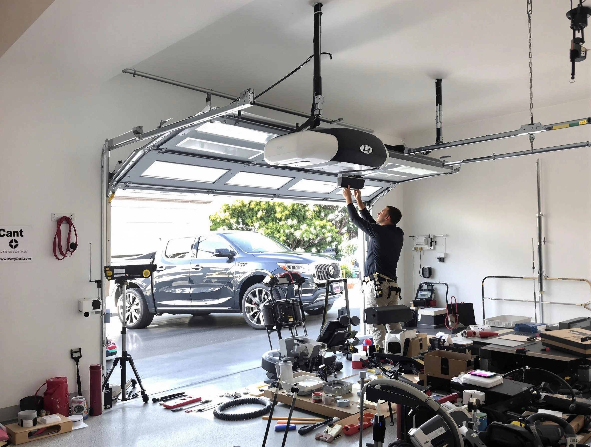 San Tan Valley Garage Door Repair specialist installing smart garage door opener system in San Tan Valley home