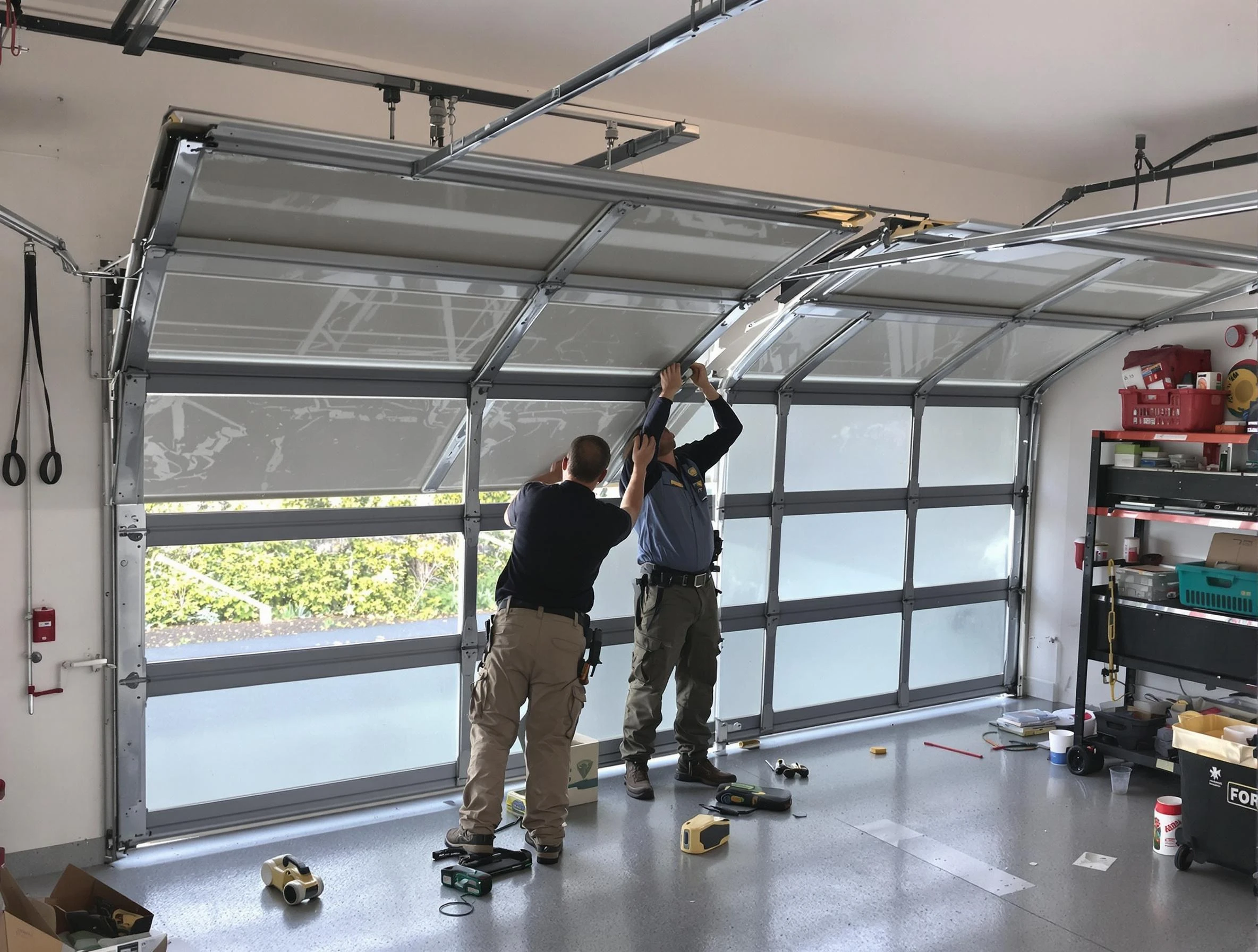 San Tan Valley Garage Door Repair expert performing precise panel replacement on San Tan Valley garage door