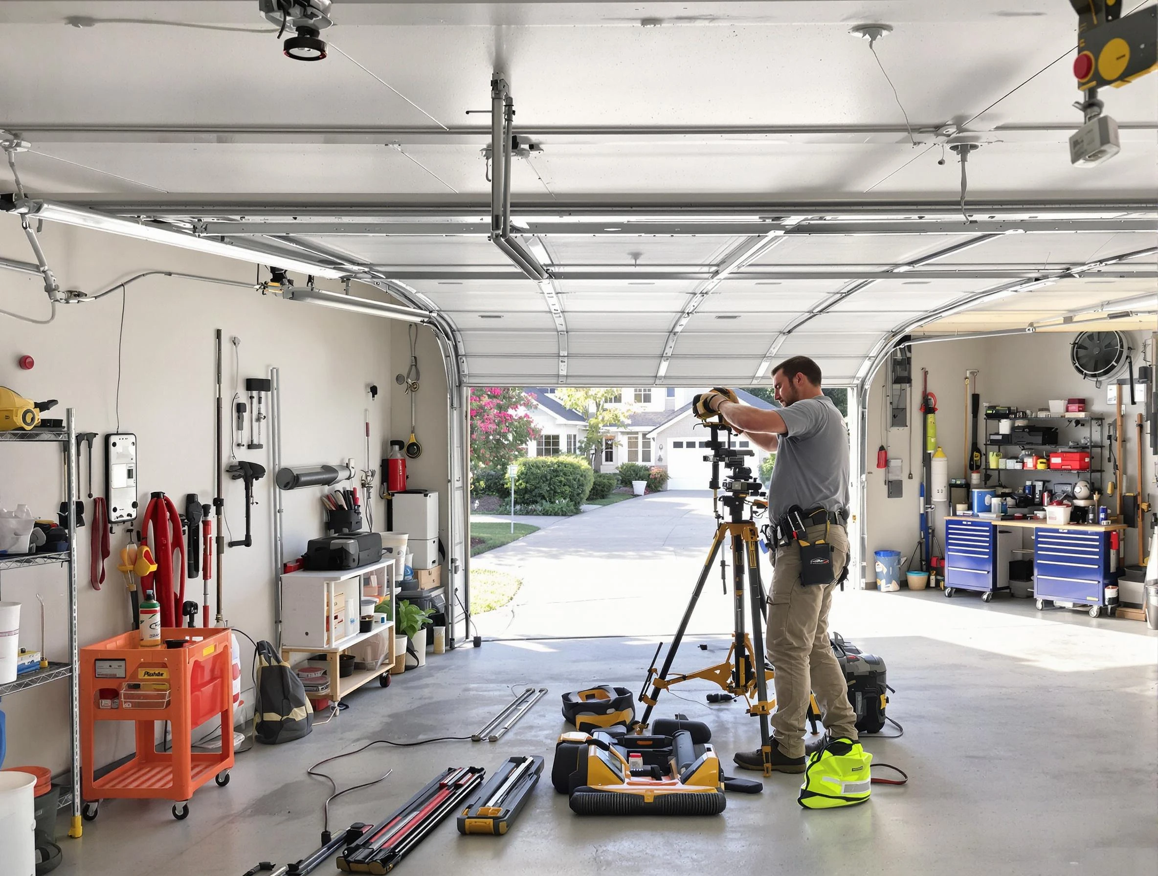 San Tan Valley Garage Door Repair specialist performing laser-guided track alignment in San Tan Valley